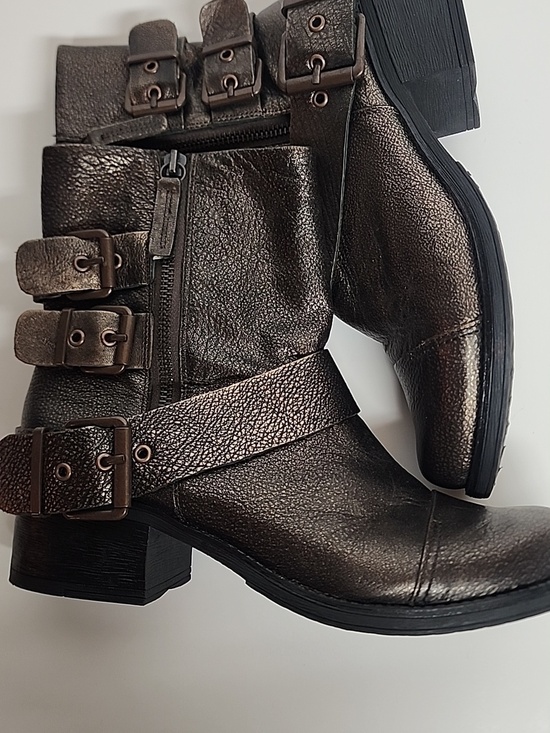 Kenneth Cole Shoes - Kenneth Cole Reaction Metallic Bronze Buckle Ankle Boots Size 8.5 Moto Biker